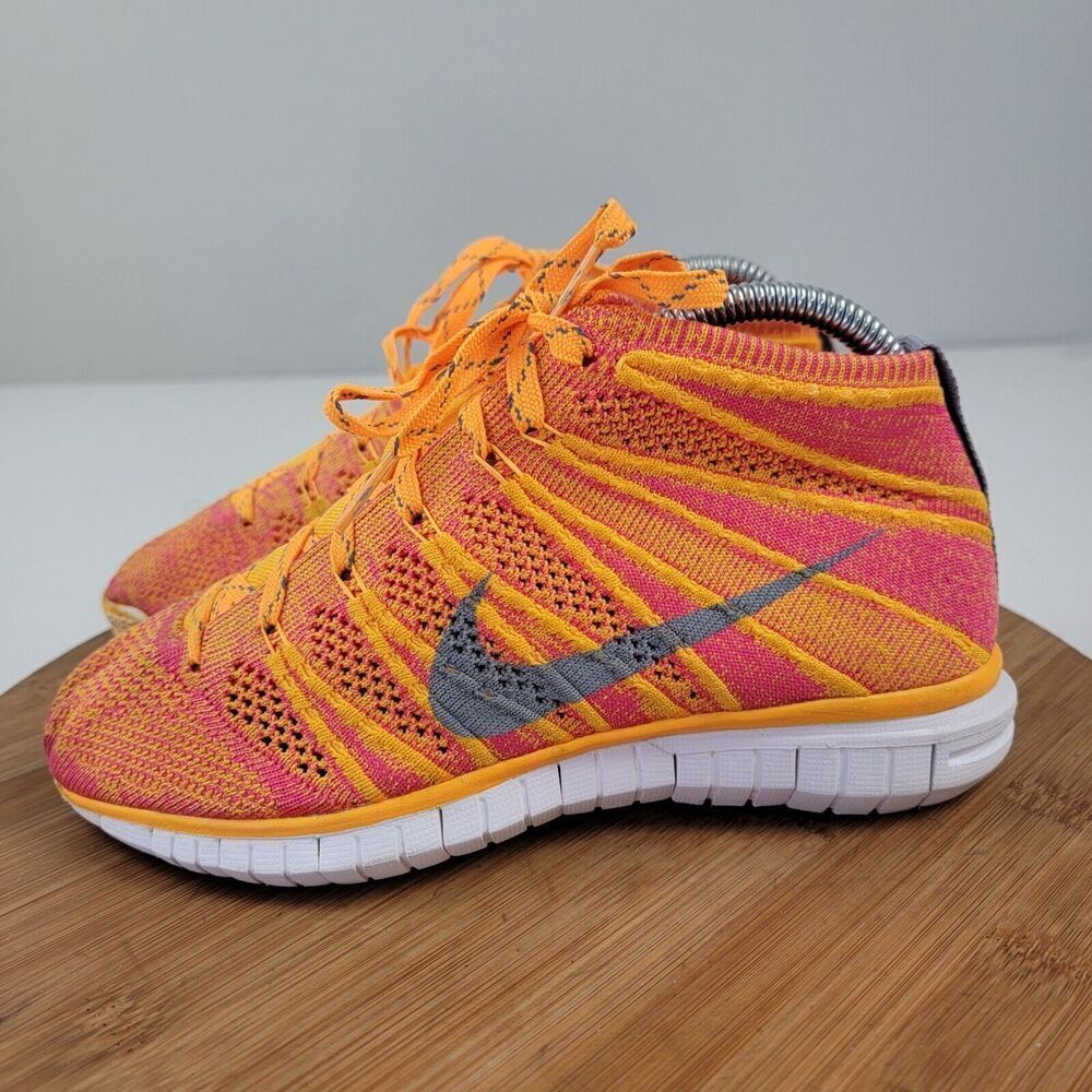 Nike Flyknit Chukka Womens Size 6 Mid‎ Running Shoes Orange 639699-800 Lace Up